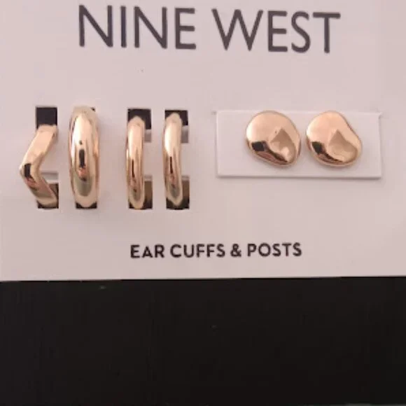 NINE WEST 5pc SET/LOT Mod/Contemporary Gold Ear Cuffs & Stud Earrings**NEW! - Picture 1 of 4
